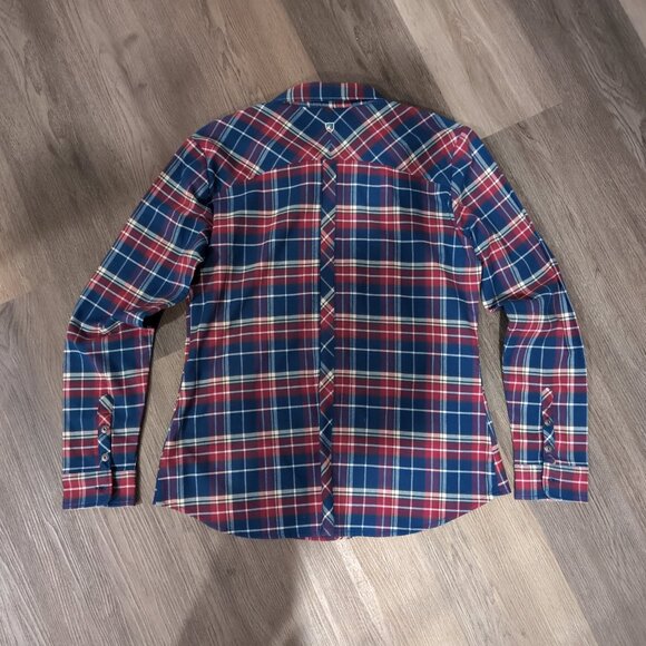 Exc. Kuhl Womens Alina Flannel Button Shirt Large Long Sleeve Plaid Blue Red - Picture 2 of 9